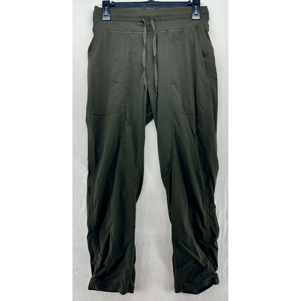 Lululemon Dance Studio Crop II Pants Olive‎ Green Pinstripe Joggers Size 4